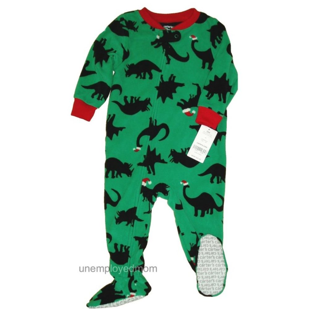 NB Dino Christmas Fleece Footie Pajamas Boys